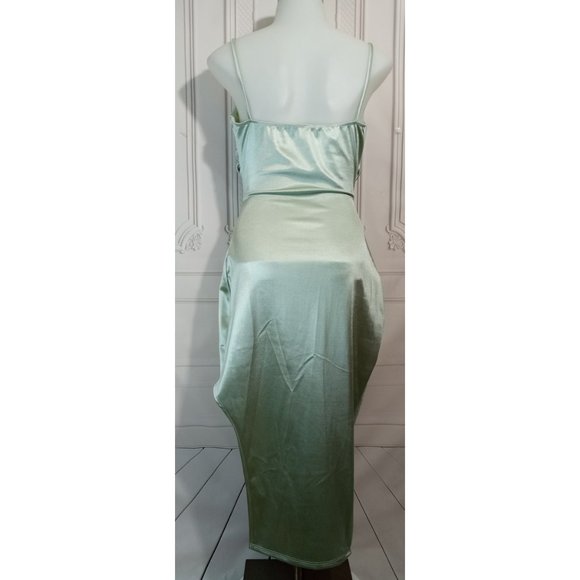 Windsor Satin Green Side Slit Bodycon Dress Hippy Waist Detail Sz M - Picture 6 of 9